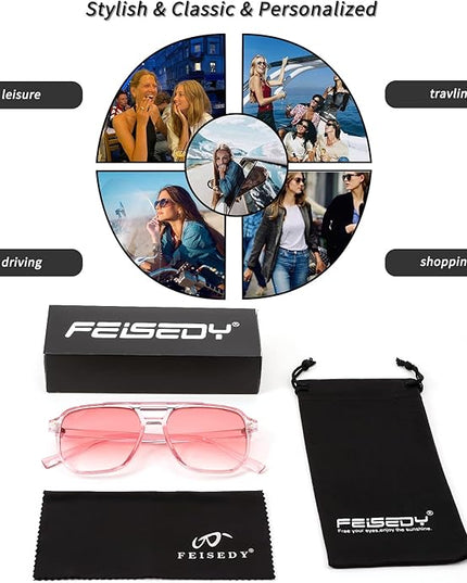 FEISEDY Retro Square Aviator Sunglasses Women Men 70s Vintage Trendy Plastic Frame Sun Glasses B2835