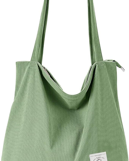 KALIDI Women Corduroy Tote Bag Zipper Casual Tote's Handbag Big Capacity Shoulder Bag with Pockets