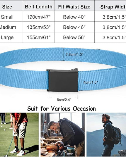 WHIPPY Canvas Web Belt Flip-Top Solid Black Military Buckle Fully Adjustable Mens Webbing Belts Cut To Fit