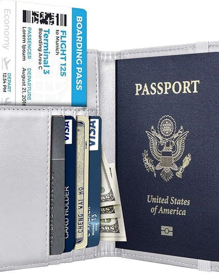 Passport Holder Cover Travel RFID Blocking Passport Cover Rose Gold Cute Flowers Passport Wallet with Elastic Band for Women