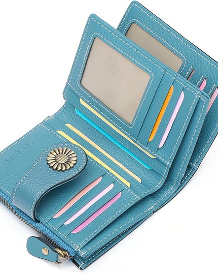 SENDEFN Small Womens Wallet Leather Bifold Card Holder RFID Blocking with Zipper Coin Pocket