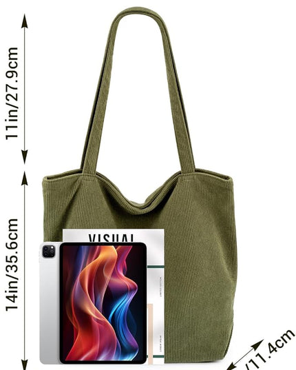 Iioscre Corduroy Tote Bag for Women,Hobo HandBags with Zipper,Large Capacity Casual Shoulder Handbags with Inner Pockets
