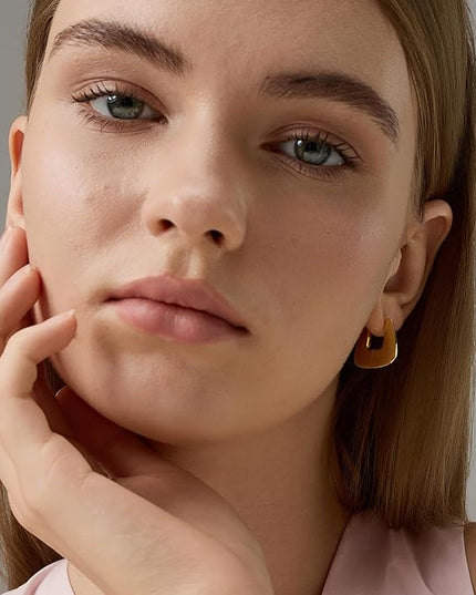 18K Gold Plated Chunky Hoop Earrings for Women Fashion Thick Gold Hoops Set Jewelry for Birthday Christmas Gifts