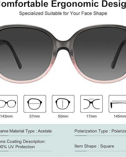 CARFIA Acetate Oversized Square Polarized Sunglasses for Women UV Protection Retro Trendy Big Shades