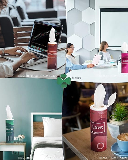 CLOVER Travel Tissues 3-Ply Facial Tissues & Car Tissues - Compact Tissue Canister for Cup Holder, Office, Bedroom, Vanity (Lition Pack of 4)