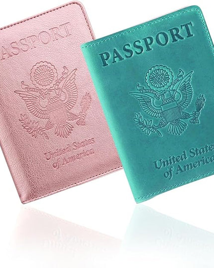 Ciana Passport Holder for Travel – PU Leather Passport Cover and Card Holder for Men & Women – Slim Passport Holder with Card Protector Slot, Travel Must Haves (Turquoise and Rose Gold)