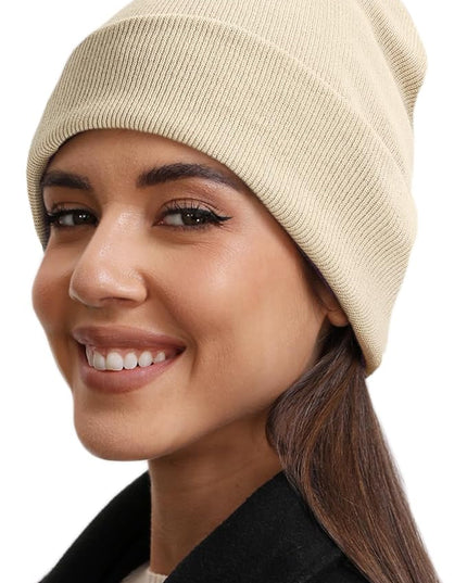 100% Cotton Beanie Hat- Unisex Ultra Soft Winter Warm Stretch Knit Cuffed Hats Fisherman Beanies Skull Cap