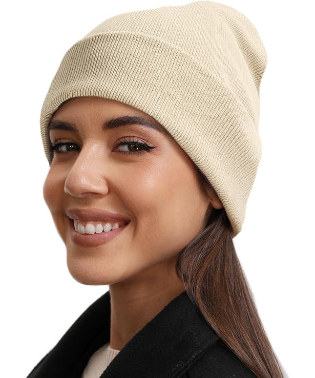 100% Cotton Beanie Hat- Unisex Ultra Soft Winter Warm Stretch Knit Cuffed Hats Fisherman Beanies Skull Cap