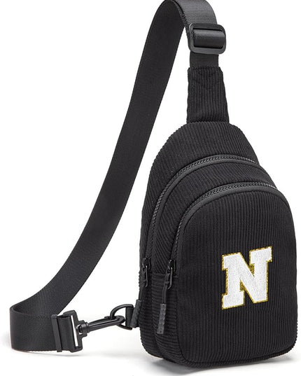 Viverte Small Corduroy Sling Bag Initial Crossbody Bag Fanny Pack for Girls Personalized Birthday Gifts for Teen Girls Gifts