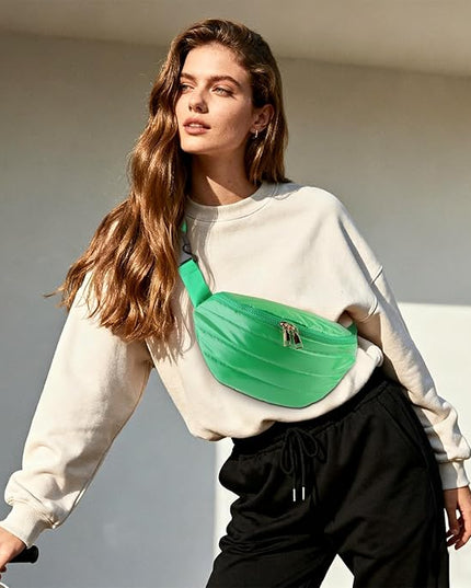Fanny Packs for Women Fashion Waist Packs Quilted Puffer Belt Bag Puffy Crossbody Bags Sling Purse for Women Travel Running