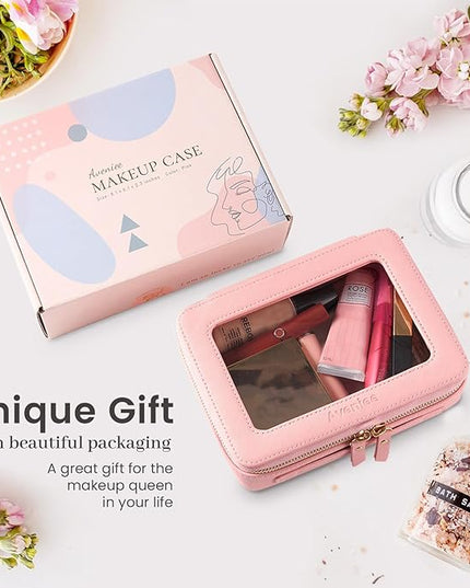 Aveniee Clear Makeup Bag Organizer, Travel Toiletry Bag for Women, Waterproof Cosmetic Pouch with Zippers,Car Accessories Organizers and Storage Case,Pink