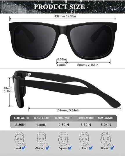KALIYADI Sunglasses Men Polarized Sun glasses for Mens Womens Classic Matte Black Frame UV Protection 3pack