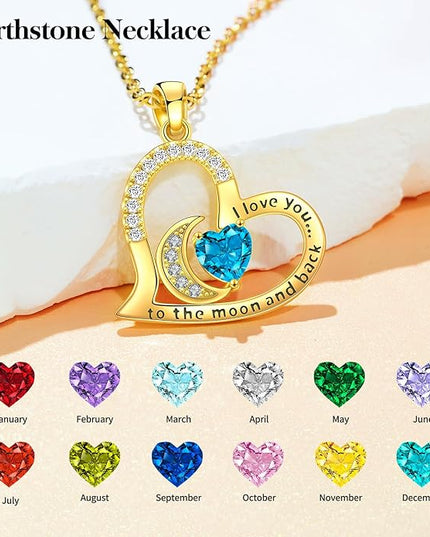 Anniversary Necklace for Women Birthstone Jewelry for Wife Gifts for Her Wife Birthday Gift Ideas Anniversary for Girlfriend I love you to the moon and back Necklaces Filled 925 Sterling Sliver