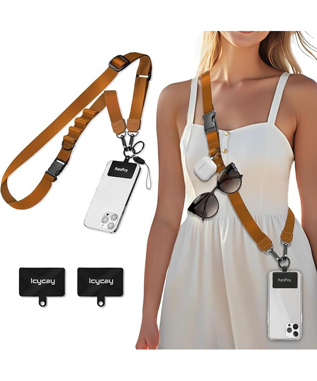 Phone Lanyard Crossbody, Brown Cell Phone Strap for Around The Neck Adjustable, Minimalist Teacher Anti Theft Cute Lanyard for iPhone Case ID Holder Keys Accessories Travel Essential