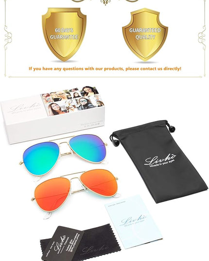 livho Sunglasses for Men Women Aviator Polarized Metal Mirror UV 400 Lens Protection