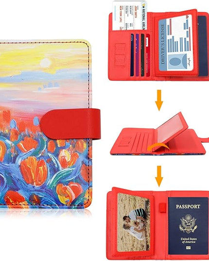 Melsbrinna RFID Passport Holder for Travel, Unisex Adults, Red, PU Leather, RFID Blocking, Passport Cover