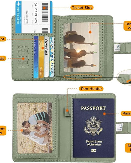 Melsbrinna Rfid Passport Holder for Travel women/Men, Cute Passport Wallet Rfid Blocking Card Slots, Rfid Passport Cover/CaseTravel Wallet, Passport Book Holder (1, LG GREEN)
