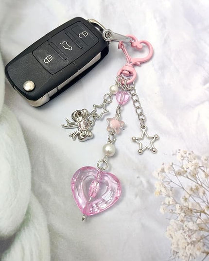 Keychain for Women Gold Bow Angel Wings KeyChains Novel Star Heart Strawberry Racket Pendants Bag Charm Key Chains