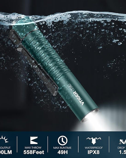 VTIGER T1A Mini Pocket EDC Flashlight with Clip,1300 Lumen Compact AA Rechargeable LED Little Flashlights, Super Bright Tail Switch Small Flash Light with Magnet for Camping,Hiking,Outdoor,Emergency