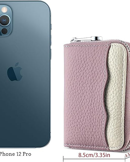 Linno RFID 20 Slots Credit Card Holder Genuine Leather Small Wallet for Women or Men with Zipper (New Purple)