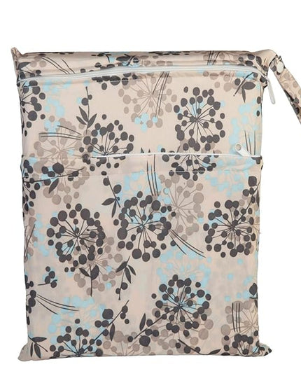 Medium Wet Dry Bag Baby Cloth Diaper Nappy Insert Bag Reusable Washable With Two Zippered Pockets (Foliage)
