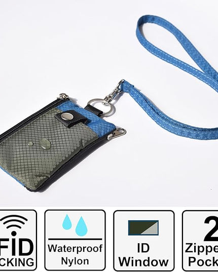 Minimalist RFID Blocking Small Wallet with ID Window,WaterResistant Zip Id Case Wallet with Lanyard Keychain for Cards,Cash,Travel,Women,Men
