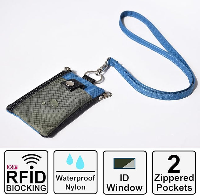Minimalist RFID Blocking Small Wallet with ID Window,WaterResistant Zip Id Case Wallet with Lanyard Keychain for Cards,Cash,Travel,Women,Men