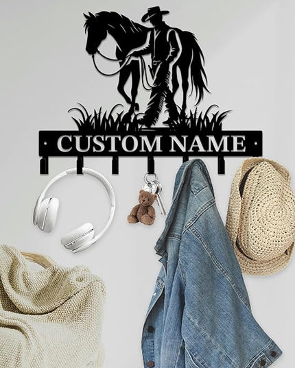 peanut case Personalized Farm Horse Keys Hooks,Custom Name Metal Cowboy Horse Art Keys Hooks,Metal Horse Lover Wall Home Storage Decorative Keys Hooks,Key Holder Hooks for Wall (Style A)