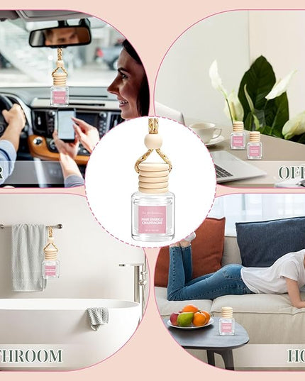 AROIC Car Air Freshener - Pink Sparkle Champagne Fragrance, 6 Pack Long Lasting Essential Oil Fragrance Diffuser, Hanging Cute Automotive Perfumes Interior Decor, Pink Car Accessories for Women & Men