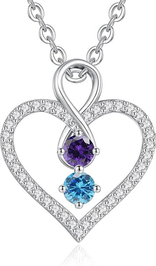 LOUISA SECRET Infinity Double Birthstone Necklace, 925 Sterling Silver Tiny Pendant Heart Necklace for Women Wife Her, Best Jewelry Gift Heart Jewelry Meaningful Gift for Valentine's Day, Christmas, Birthday Anniversary