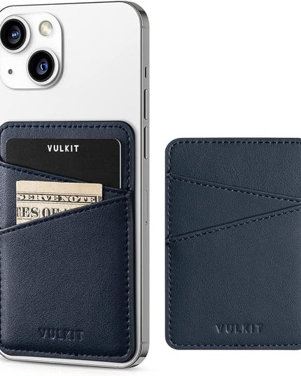 VULKIT Phone Card Holder Wallet Leather Adhesive Pocket RFID Blocking Credit Card Sleeves Stick Back of Phone Smartphones Navy