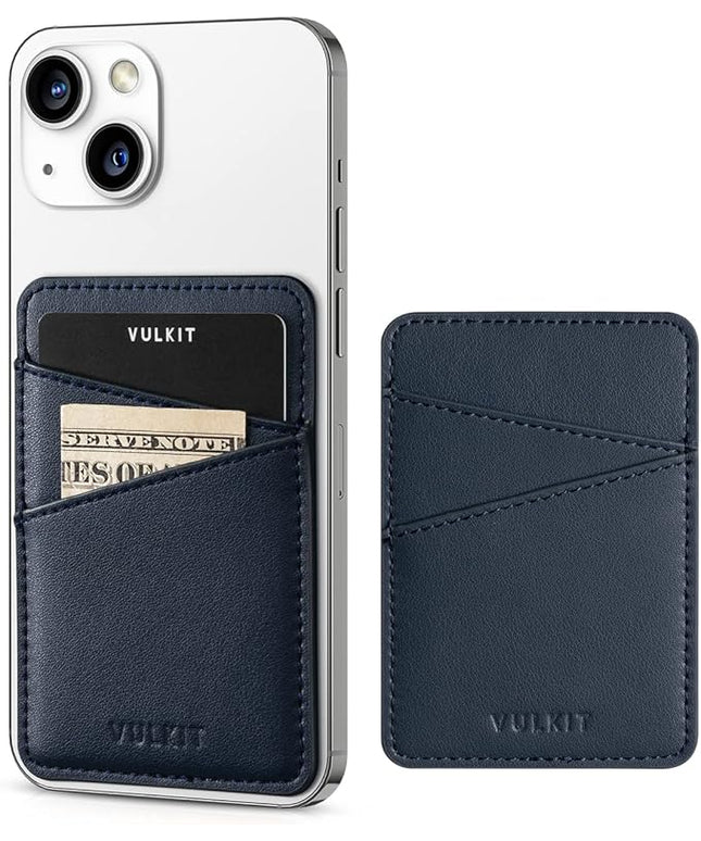 VULKIT Phone Card Holder Wallet Leather Adhesive Pocket RFID Blocking Credit Card Sleeves Stick Back of Phone Smartphones Navy