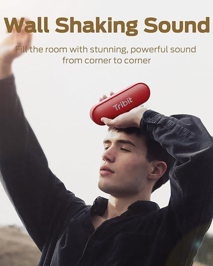 Tribit Bluetooth Speaker XSound Go, 16W Loud Sound & Deeper Bass, 24H Playtime, IPX7 Waterproof, Bluetooth 5.3 TWS Pairing Portable Wireless Speaker for Home, Outdoor (Red)