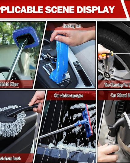 56Pcs Car Wash Cleaning Kit with Foam Gun, Car Wash Brush with Long Handle, Car Detailing Kit, Car Wheel Brush for Car Cleaning Supplies, Adjustable Hose Wash Sprayer-Quick Connector to Any Hose