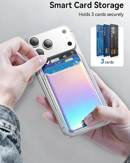 TWZKG for MagSafe Wallet, 3 Card Holder, Slim Magnetic Phone Wallet for iPhone 17/16/15/14/13/12 Pro Max Plus Air Series,RFID Blocking Vegan Leather,Rainbow