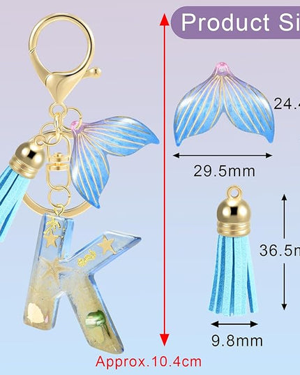 Initial letter Keychains for Women, Ocean Series Avowing Protect Earth Environment, Tassel Cute Car Keychain Initial Key Chain Keyring for Bookbag Handbag Backpack Charm Key Ring Unisex (Letter K)
