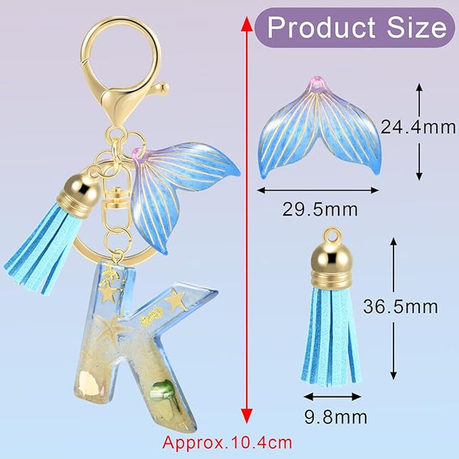 Initial letter Keychains for Women, Ocean Series Avowing Protect Earth Environment, Tassel Cute Car Keychain Initial Key Chain Keyring for Bookbag Handbag Backpack Charm Key Ring Unisex (Letter K)