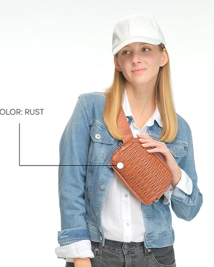 C.C Belt Bag for Women – Quilted Fanny Pack Crossbody Waist Bag with Adjustable Strap, Fashion Gift Idea (Materasse - Rust)