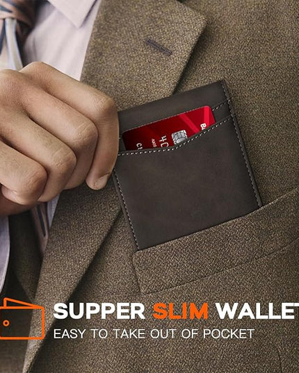 RUNBOX Wallet for Men Slim Leather Bifold RFID Blocking Minimalist Front Pocket Design with Gift Box