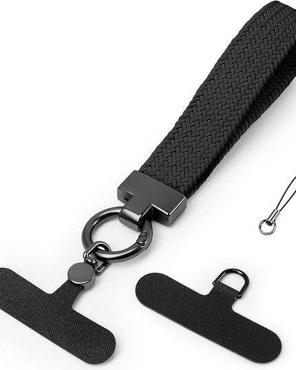 Elastic Phone Lanyard with Phone Tabs, Stretchy Braided Cellphone Wrist Strap and Keys Keychain