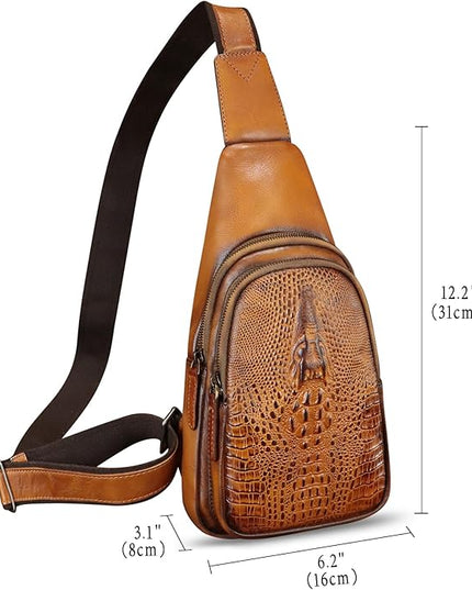Genuine Leather Silng Bag for Women and Men Real Leather Sling Backpack Chest Purse Shoulder Crossbody Bag