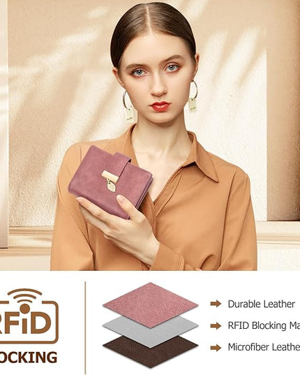 HUANLANG Small Women's Wallet Rfid Blocking Leather Bifold Credit Card Holder Ladies Wallet Zipper Pocket with ID Window