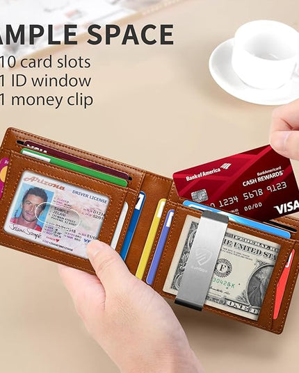 RUNBOX Mens Slim Wallet with Money Clip RFID Blocking Bifold Credit Card Holder for Men with Gift Box