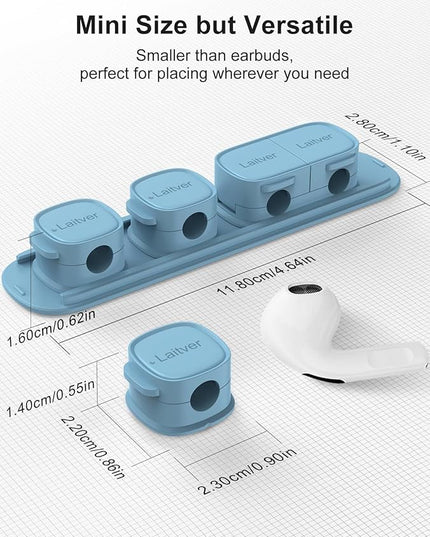 6 Pack Magnetic Cable Clips [1s Open/Lock], Laitver Cord Organizer Holder Strong Adhesive Desk Cable Management- Organize Charging Cords Neatly for Home, Office, Car,Desk, Nightstand-Peak Blue