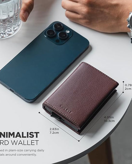 VULKIT Pop up Card Wallet Minimalist Cash Wallets RFID Blocking Leather Smart Credit Card Holder with ID window for Men