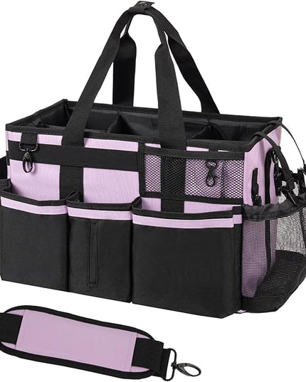 Wearable Cleaning Caddy, Cleaning Caddy Supplies Organizer with Handle & Shoulder Straps for Housekeepers, Under Sink & Car Cleaning Tool Organizers Bag with 4 Foldable Divider (Lilac)