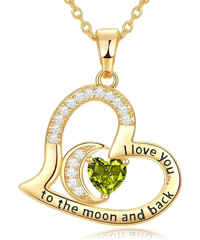 Anniversary Necklace for Women Birthstone Jewelry for Wife Gifts for Her Wife Birthday Gift Ideas Anniversary for Girlfriend I love you to the moon and back Necklaces Filled 925 Sterling Sliver