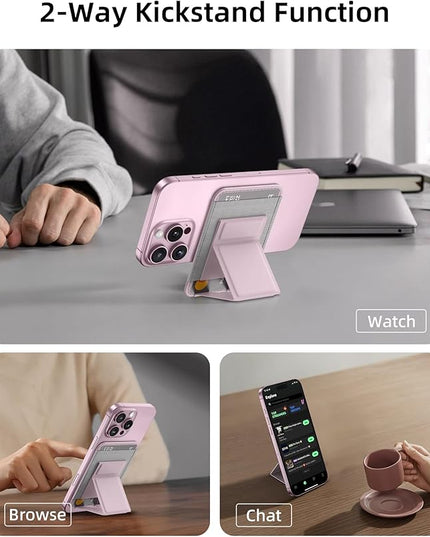 Magsafe Wallet with Angle Adjustable Stand, Magnetic Card Holder for iPhone 16/15/14/13/12 Series (Not for iPhone Mini), 1 Slot, 6 Cards, Pink