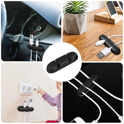 Cable Clips 3PCS Cord Wire Organizer Cable Management Holders 4 Hole Silicone Cable Harness USB Charging Accessory Cable Holder for Office and Home Desk (Black)
