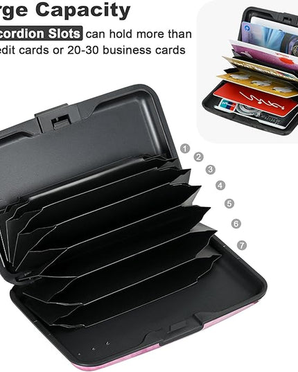 ELFISH Mini RFID Aluminum Wallet Credit Cards Holder Business Card Case Metal ID Case for Men Women(Pink Magnolia)